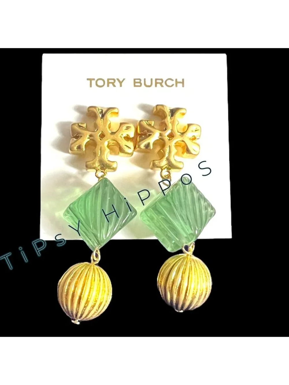 *** New!  Tory Bruch Roxanne Dangle Earrings in Gold and Green